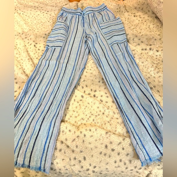 Indigo Rein Blue Striped Linen Pants - Picture 1 of 5